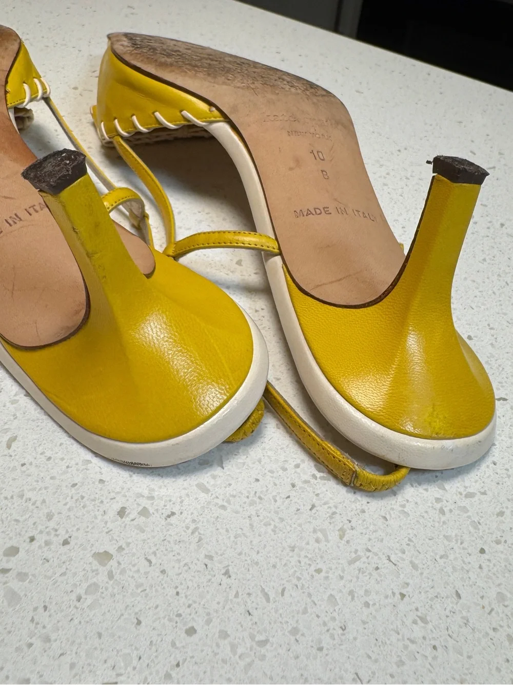 Vintage Kate Spade Slingback Kitten Heels Yellow White Leather Pointed Italy 10